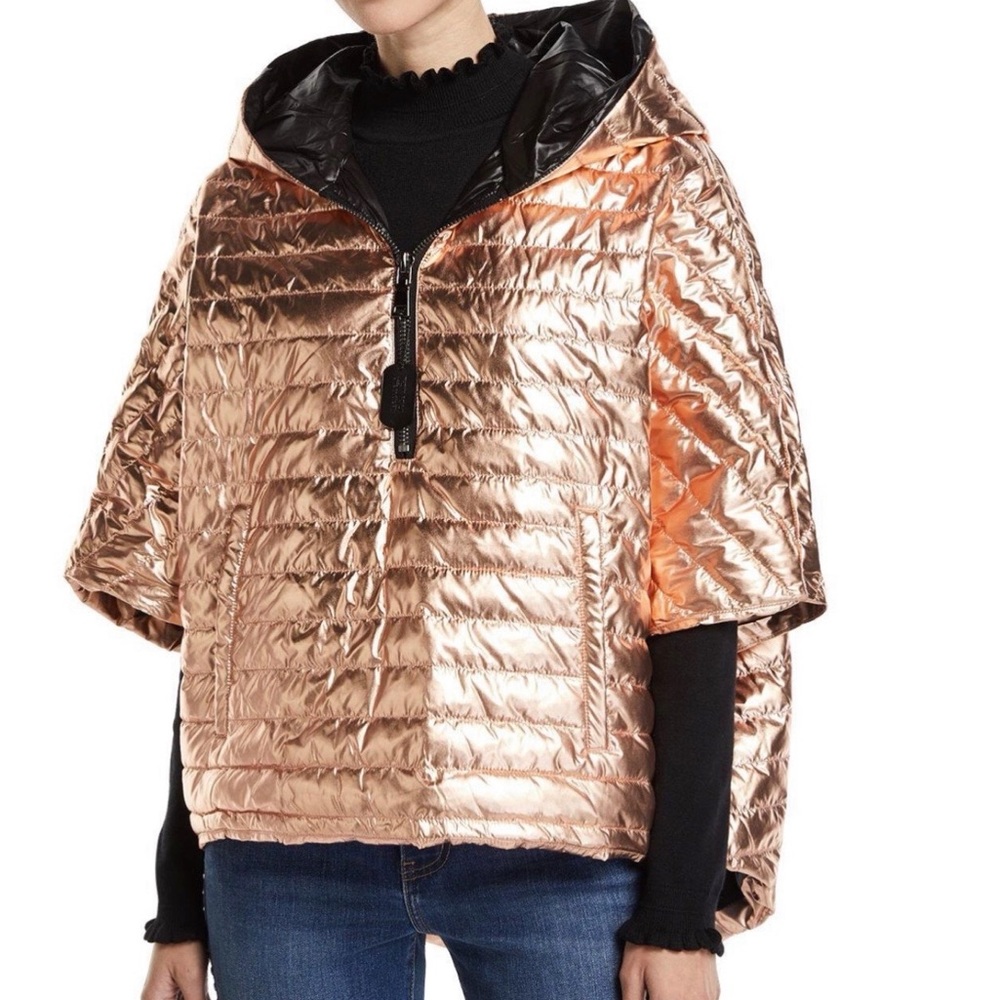 THINK ROYLN Heroine Quilted Down Filled Poncho in Rose Gold Metallic - Picture 2 of 15